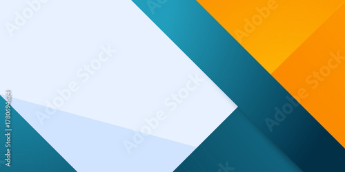 Abstract papercut banner background with blue and orange element color shapes pattern on bright background.