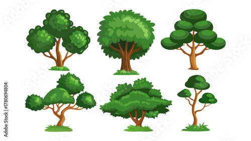 Variety of Tree Illustrations: A collection of various trees, each showcasing unique shapes and foliage, standing as a testament to nature's diverse designs.