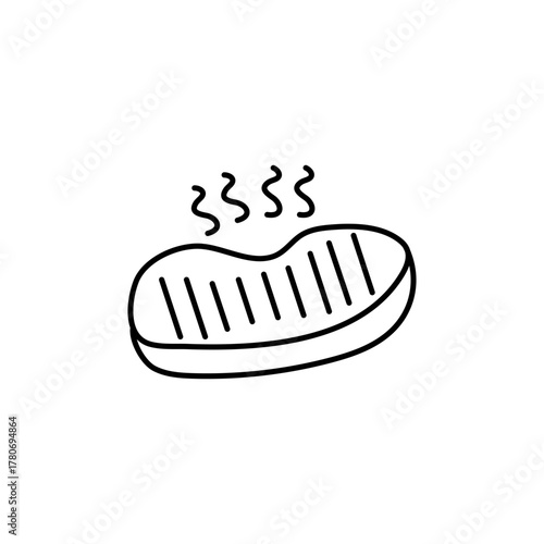 Isolated black and white hot steak icon. Vector illustration of meat in doodle, cartoon style. Suitable for use in mobile apps, websites, and advertising.
