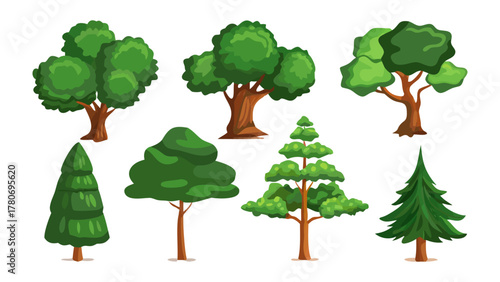Variety of Trees Collection: An illustration showcasing diverse tree species, each boasting its unique foliage and form, bringing a touch of nature's beauty to life.