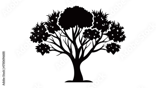 Silhouette of a Majestic Tree: A silhouette of a lush tree stands tall and proud against a serene backdrop, representing nature's enduring presence and the beauty of simplicity.