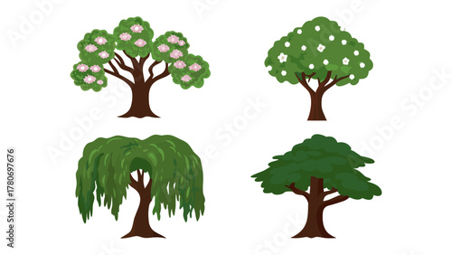 Diverse Trees in Bloom: A vibrant collection of various trees showcase a spectrum of nature's beauty, each flourishing with unique foliage.