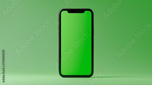 Modern Smartphone with Blank Green Screen on Solid Green Background
