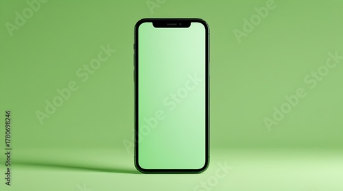 Modern Smartphone with Blank Green Screen on Solid Green Background