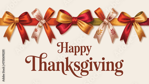 Happy thanksgiving greeting with festive autumn bows and ribbons decoration