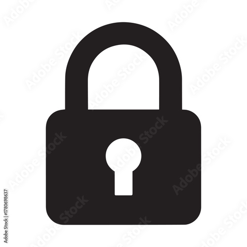 Black silhouette of a padlock with a keyhole, isolated on a