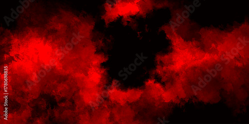 Abstract grunge red and black powder explosion cloud on black background. dark red smoke Like cloud wave effect on black. dark fire flame grunge texture background. toned fiery red sky.