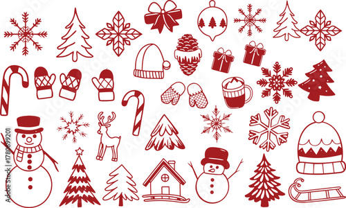 Winter Hand-Drawn Christmas Seasonal Elements Set