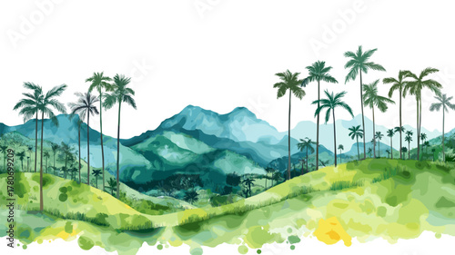 Cocora Valley. Cocora Valley hand drawn watercolor illustration