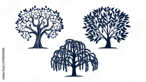 Arboreal Trio: Elegant tree illustrations stand as a celebration of nature, with intricate branches and foliage dancing in the breeze, symbolizing life, growth, and the beauty of the outdoors.