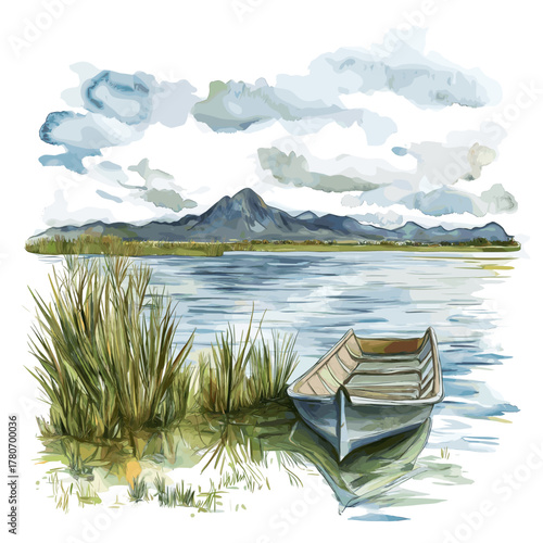 Lake Titicaca. Lake Titicaca hand drawn watercolor illustration