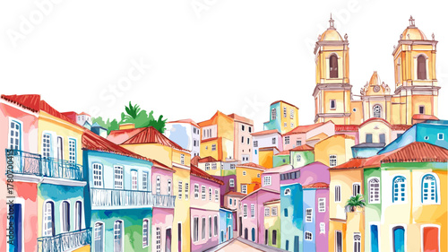Pelourinho Historic Center. Pelourinho Historic Center hand drawn watercolor illustration