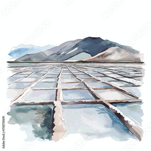 Salinas Grandes - Salt flats in Jujuy. Salinas Grandes - Salt flats in Jujuy hand drawn watercolor illustration