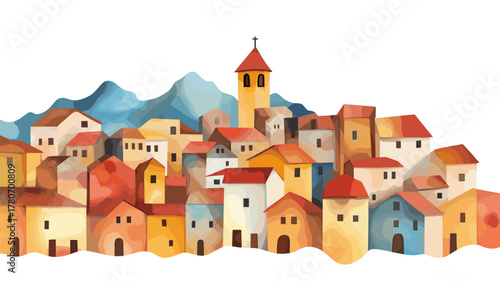 Villa La Angostura. Villa La Angostura hand drawn watercolor illustration