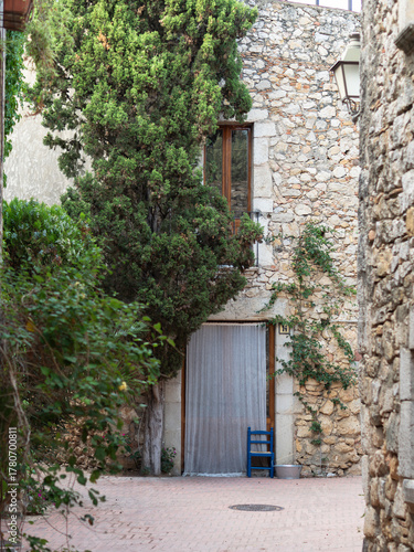 Medieval rural village with its tree-lined streets
