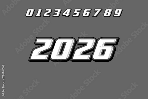 Dynamic Racing Style Digits and Year 2026 Typography EPS 10