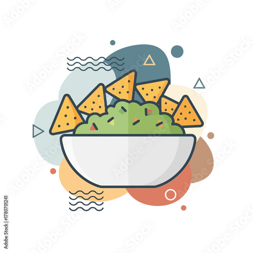 Tortilla chips served with guacamole in a decorative bowl  
