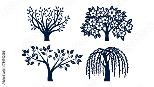 Tree silhouette Illustration: Showcasing a collection of intricately designed tree silhouettes, offering versatility for various creative projects.