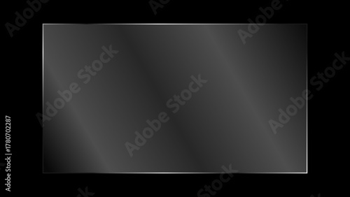Transparent and clear bright glass plate. Glossy and shiny clean glass panel with realistic light glare and reflection isolated on black background. Vector illustration.
