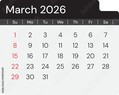 March 0f 2026 calendar page template