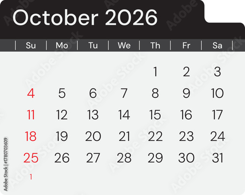 October 0f 2026 calendar page template