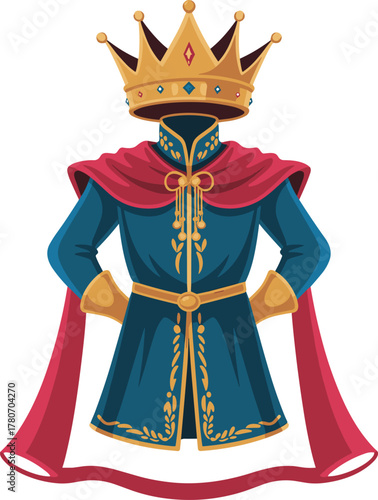 Royal King Prince Costume with Crown and Red Cape Vector IllustrationRoyal King Prince Costume with Crown and Red Cape Vector Illustration