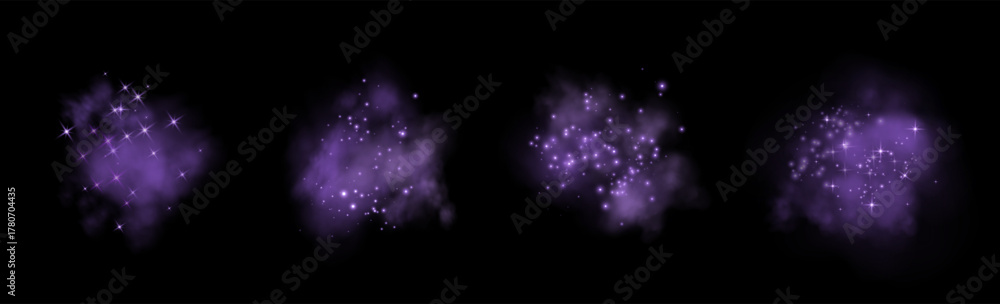 Fototapeta premium Realistic purple smokes or haze on a transparent background. Magic fog, vapor. Vector illustration