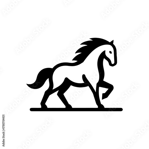 Horse prancing in monochrome outline