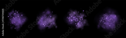 Realistic purple smokes or haze on a transparent background. Magic fog, vapor. Vector illustration