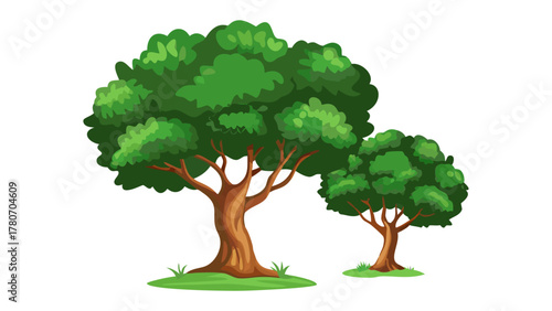 Serene Forest Duo: Two vibrant trees stand tall against an isolated backdrop, their lush canopies and sturdy trunks a testament to nature's enduring presence and vitality.
