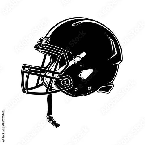Bold American football helmet graphic for sports-themed designs, perfect for team logos, fan merchandise, or game day promotions, showcasing power and competition