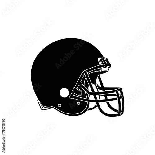 Bold black and white football helmet icon ready for game day graphics and sporty designs, capturing the spirit of competition and team pride for fan engagement
