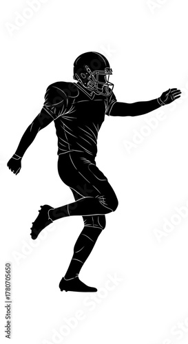 Dynamic silhouette of a football player in action, showcasing athleticism and power for sports marketing or team branding projects. Go team, win!