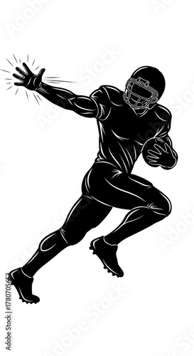 Dynamic football player silhouette in action, powerful run with the ball, ready to catch, perfect for sports branding and game day visuals