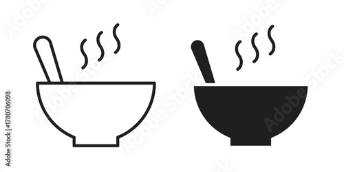 Bowl of soup icon silhouette vector designs. Editable Strokes