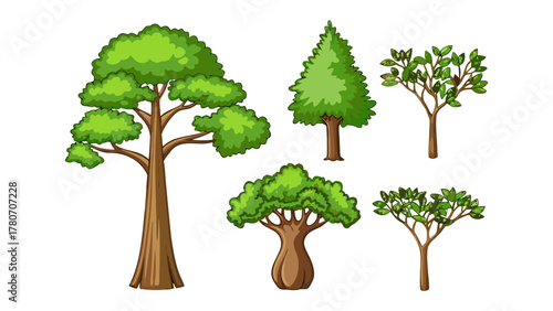 Diverse Trees in Vibrant Green: A collection of various trees with lush green foliage, showcasing the diversity and beauty of nature. The image highlights the natural elegance of different tree types.