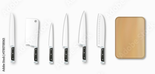 Knives. Set of kitchen knives clipart vector illustration. Knife with tree handle . Kitchen concept icon logo. Vector