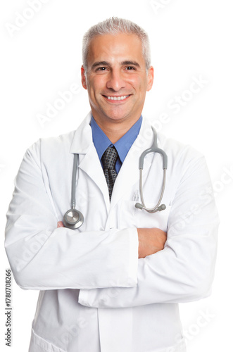 Foto Happy doctor standing with arms crossed