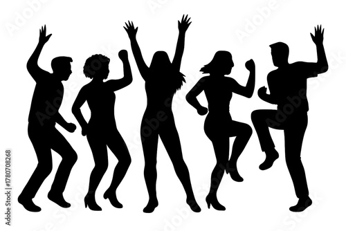 Energetic silhouettes of people enjoying dance, embodying movement and rhythm. Capture the dynamic silhouette of people dancing with energy and style
