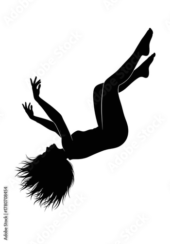 A silhouette of a woman falling