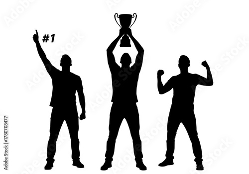 Silhouette of a person holding trophy to celebrate achievement 