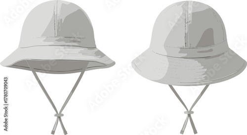 Light gray bucket hats, wide brim sun hats, outdoor headwear, chin strap hats, summer accessories, stitched brim, fashion gear