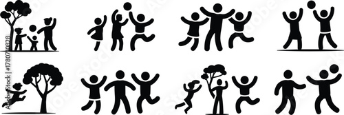 Collection of Silhouetted Figures Engaged in Playful Activities people children