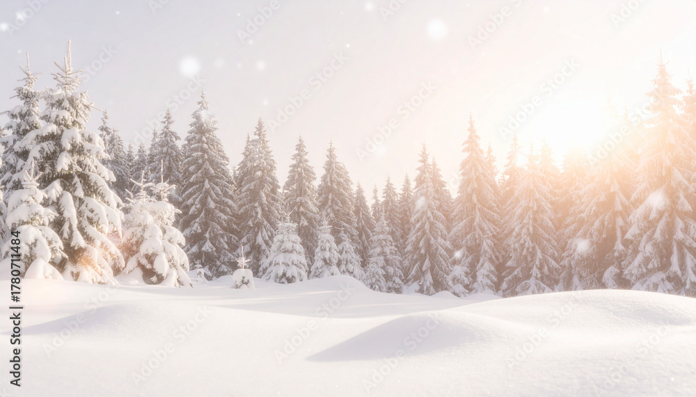Fototapeta premium Dramatic Purple Sky Over Snow-Drifted Forest Generative AI