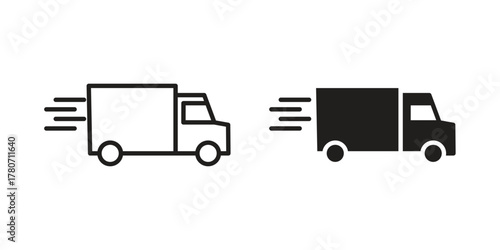 Fast shipping delivery truck icon silhouette vector designs. Editable Strokes