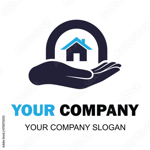 Real estate logo with house in hand