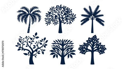 Various Silhouette Trees: a collection of elegant tree silhouettes, ideal for design, embellishment, and the depiction of the natural world.