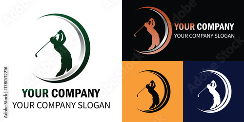 Golf logo with golfer silhouette and company name on