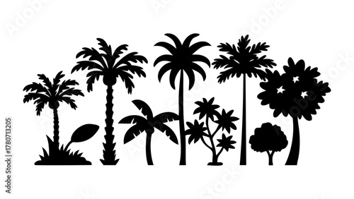 Silhouetted Palm Paradise: An array of palm trees silhouettes stand in elegant contrast, their forms a testament to the tropics and nature's design. A minimalist yet powerful vision.