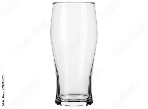 Clear empty pint glass for beverages, perfect for beer, water, or juice.